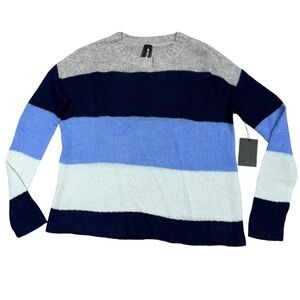 NAADAM Sweater Blue, Grey & Cream Striped Pullover Cashmere Classic Preppy Cozy